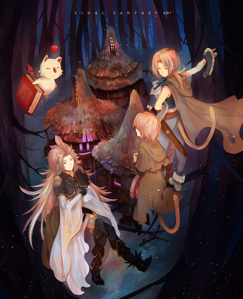 moogle, zidane tribal, black mage, kuja, and mikoto (final fantasy and 1 more) drawn by okazaki_oka