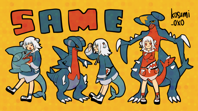 gawr gura, garchomp, gible, and gabite (pokemon and 3 more) drawn by kosumi_oxo