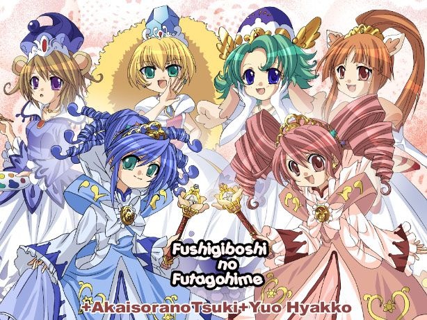fine, rein, leonne, altessa, miruro, and 1 more (fushigiboshi no futago hime) drawn by hyakko_yuo