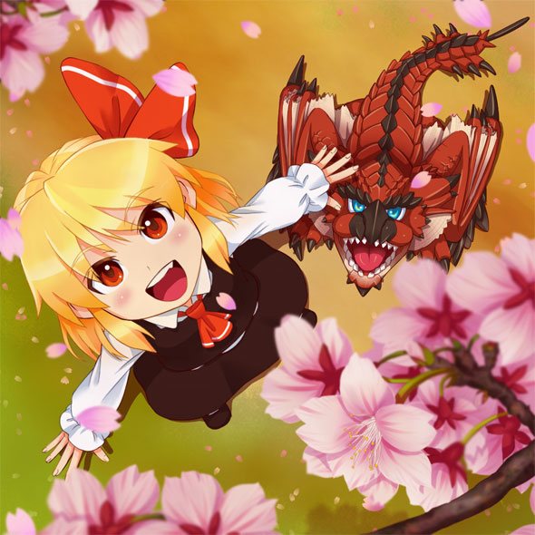 rumia and rathalos (touhou and 1 more) drawn by shin_psalm