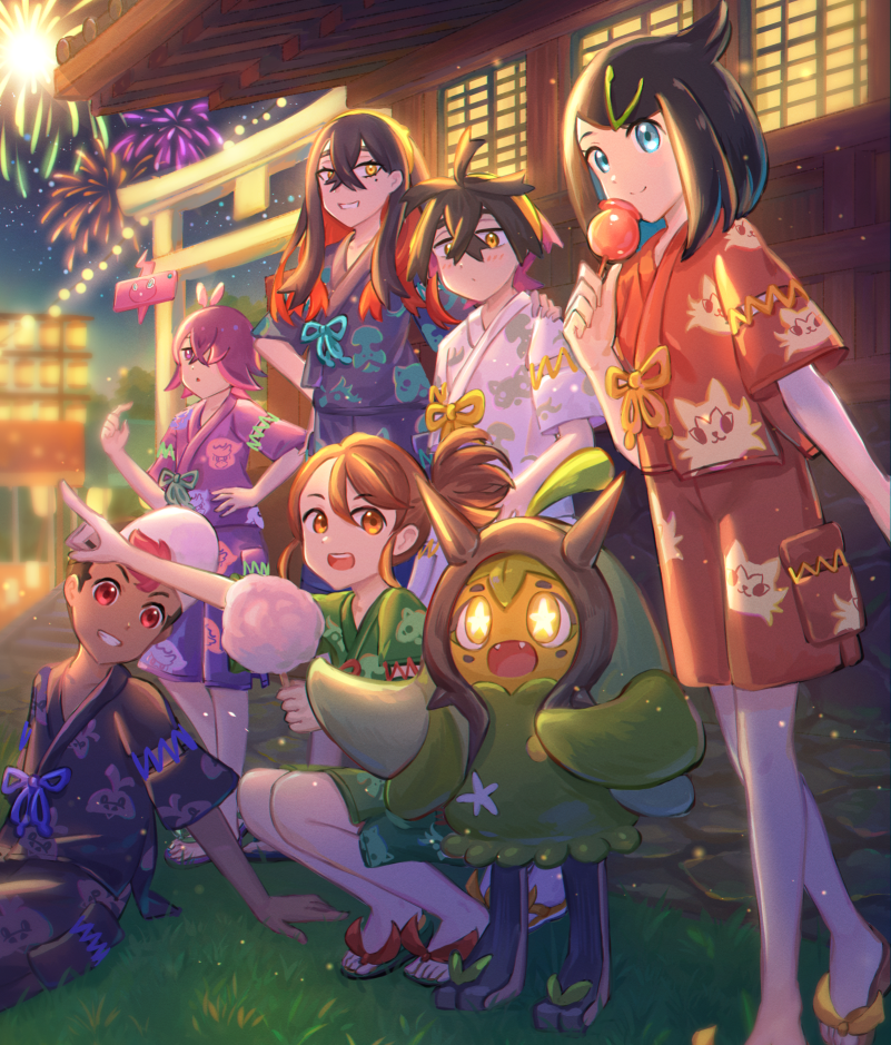 kieran, rotom, juliana, carmine, liko, and 4 more (pokemon and 2 more) drawn by kutsunohito