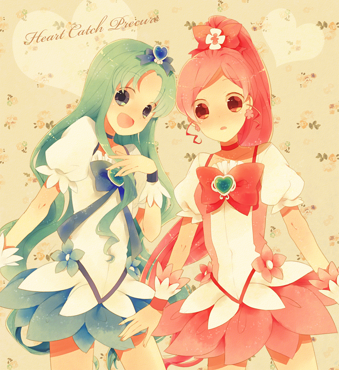 kurumi erika, hanasaki tsubomi, cure marine, and cure blossom (precure and 1 more) drawn by iyo_(kirakirahoshi)