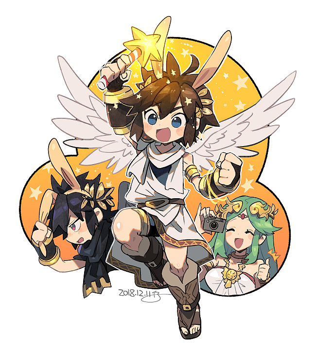 palutena, pit, and dark pit (super smash bros. and 2 more) drawn by kinako_(462)