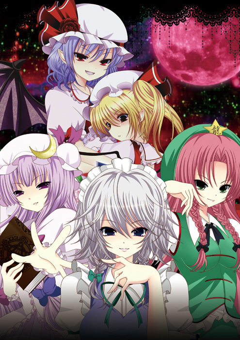 remilia scarlet, flandre scarlet, izayoi sakuya, patchouli knowledge, and hong meiling (touhou) drawn by kayama_benio