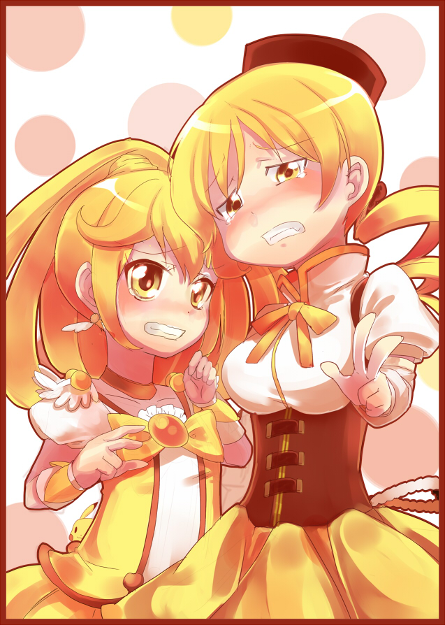 tomoe mami, pikachu, kise yayoi, and cure peace (pokemon and 3 more) drawn by nyori