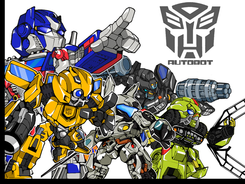 optimus prime, bumblebee, ratchet, jazz, and ironhide (transformers) drawn by kamizono_(spookyhouse)