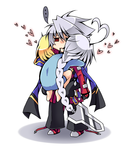 ragna the bloodedge, nu-13, and jin kisaragi (blazblue) drawn by sayo_wini