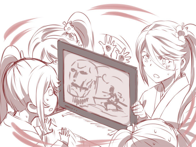 titan, colossal titan, and kamazuki suzuno (shingeki no kyojin and 1 more) drawn by ishii_hisao