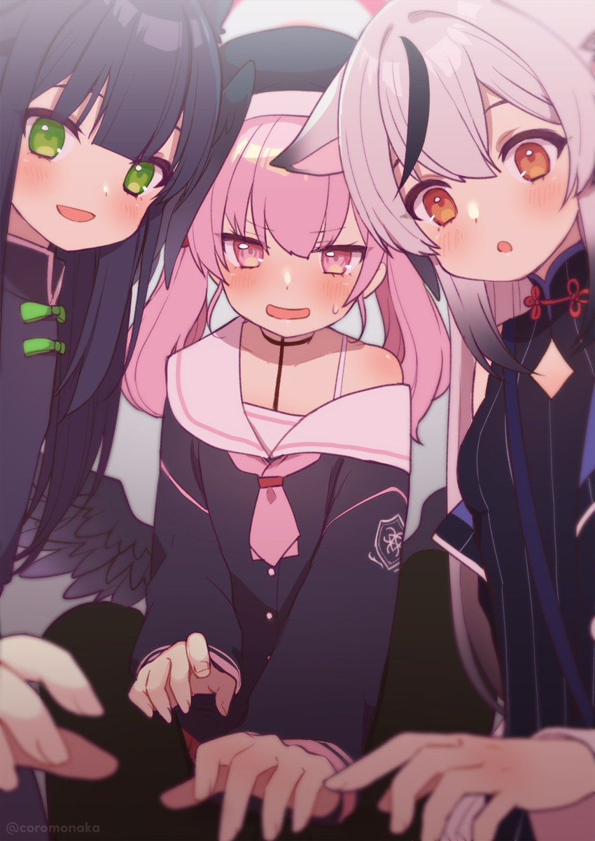 koharu, kokona, and shun (blue archive) drawn by coromonaka