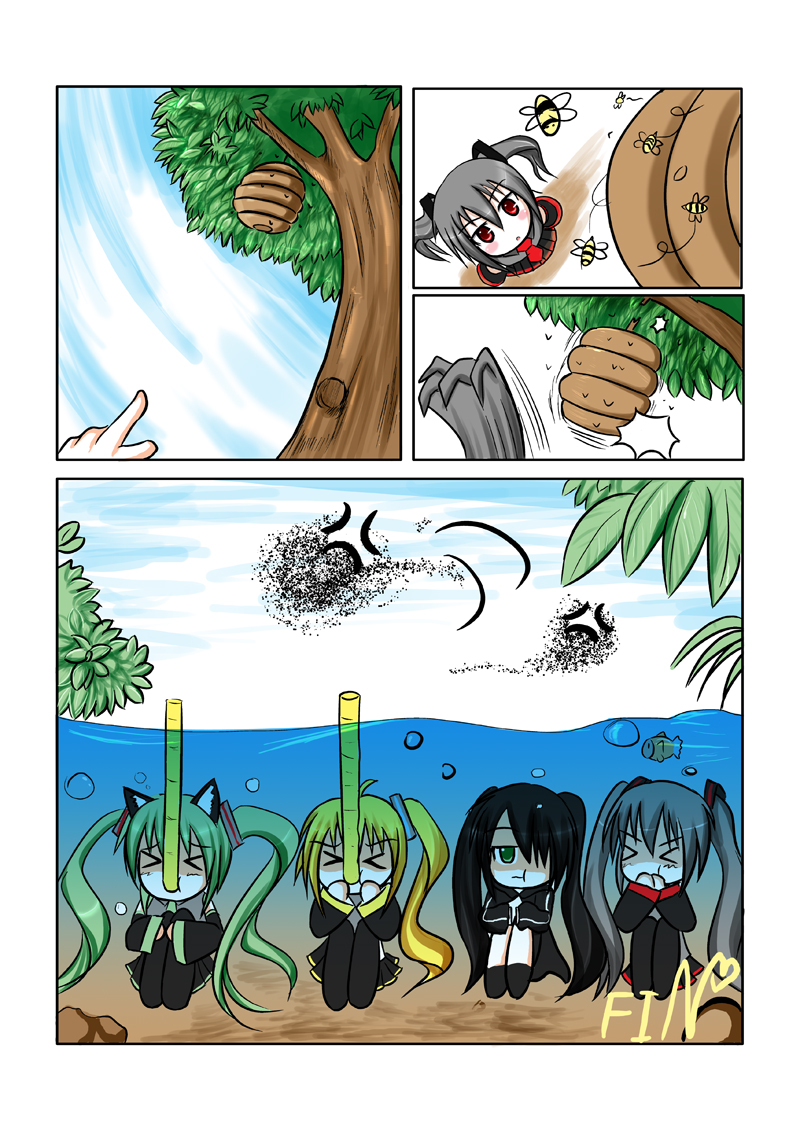 hatsune miku, black rock shooter, akita neru, and zatsune miku (vocaloid and 1 more) drawn by catstudioinc_(punepuni)
