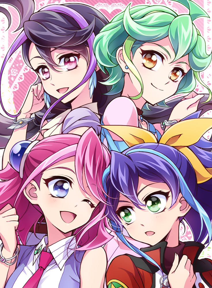 hiiragi yuzu, serena, kurosaki ruri, bracelet girls, and rin (yu-gi-oh! and 1 more) drawn by chikariya