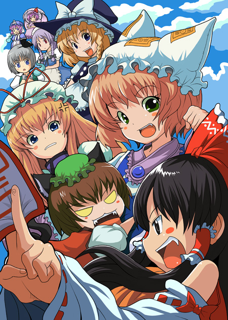 hakurei reimu, kirisame marisa, remilia scarlet, izayoi sakuya, konpaku youmu, and 4 more (touhou) drawn by ryuno
