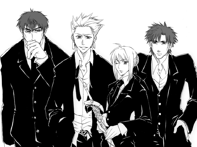 artoria pendragon, saber, gilgamesh, kotomine kirei, and emiya kiritsugu (fate and 1 more)