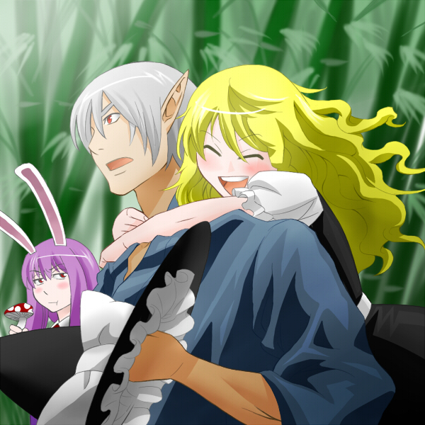 kirisame marisa, reisen udongein inaba, and buront (touhou and 3 more) drawn by kurirou