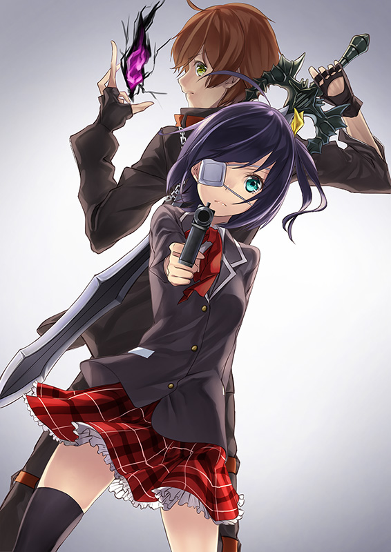 takanashi rikka, togashi yuuta, and dark flame master (chuunibyou demo koi ga shitai!) drawn by unowen