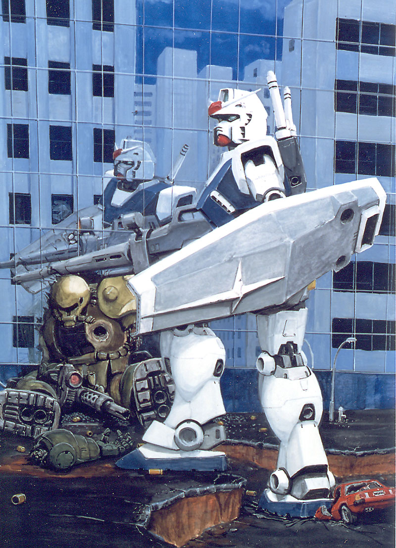 rx-78-2 gundam and zaku ii (gundam) drawn by taganer