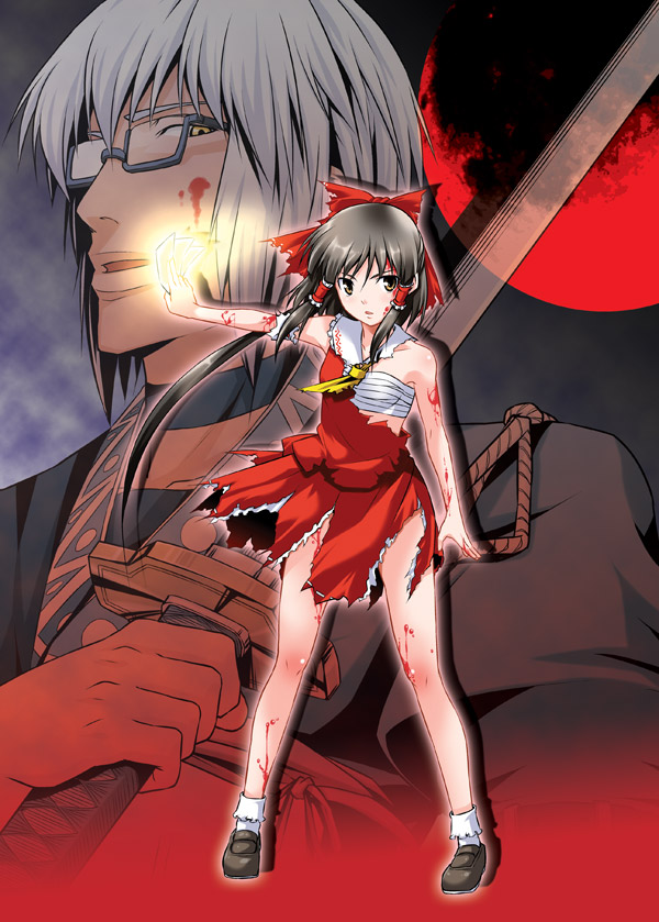 hakurei reimu and morichika rinnosuke (touhou) drawn by tomokichi