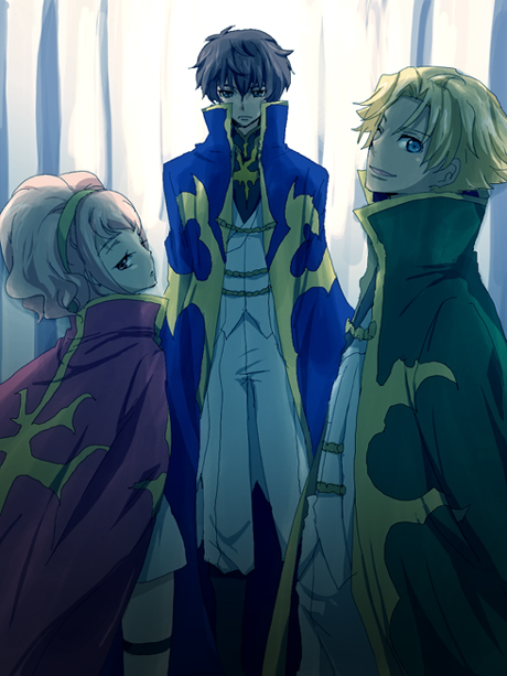 kururugi suzaku, anya alstreim, and gino weinberg (code geass and 1 more) drawn by kl_(dgzonbi)