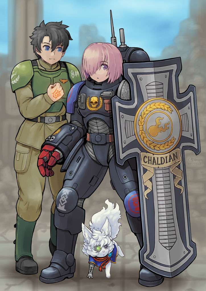 mash kyrielight, fujimaru ritsuka, fou, adeptus astartes, and astra militarum (fate and 3 more) drawn by kensaint
