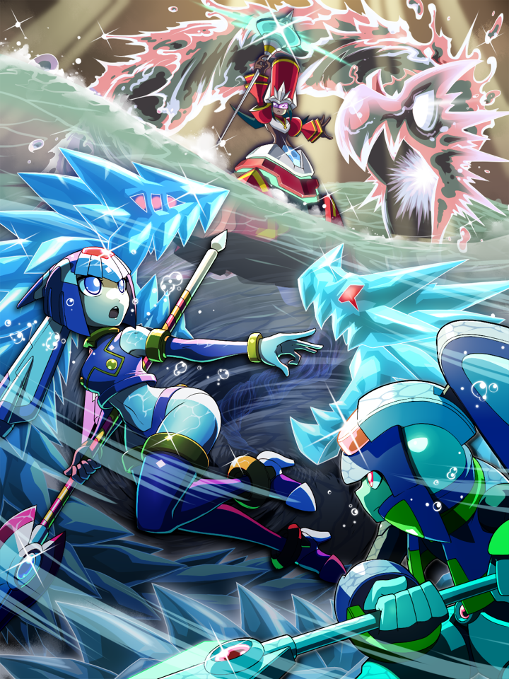 fairy leviathan, queen tia, model l, thetis, and queen virgo (mega man and 6 more) drawn by napo