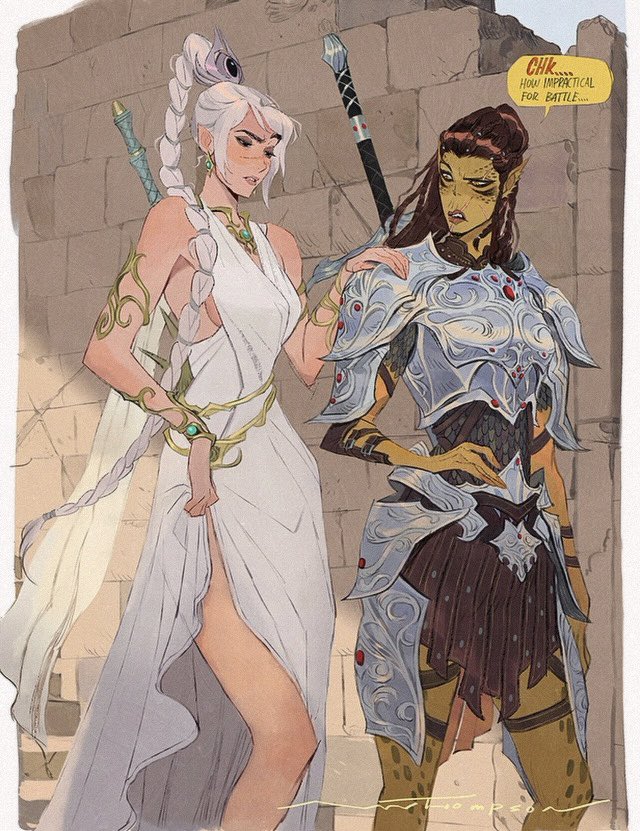 shadowheart and lae'zel (dungeons & dragons and 2 more) drawn by ami_thompson
