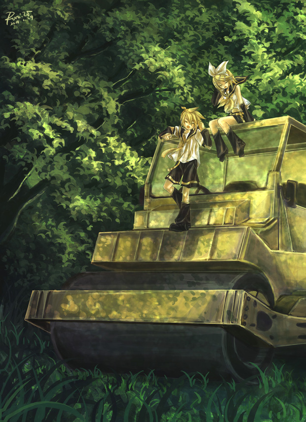 kagamine rin and kagamine len (vocaloid) drawn by komiki2gou