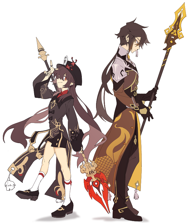 hu tao and zhongli (genshin impact) drawn by hamha_s