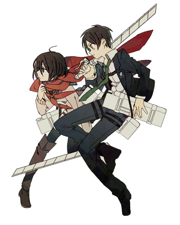 mikasa ackerman and eren yeager (shingeki no kyojin) drawn by newo_(shinra-p)