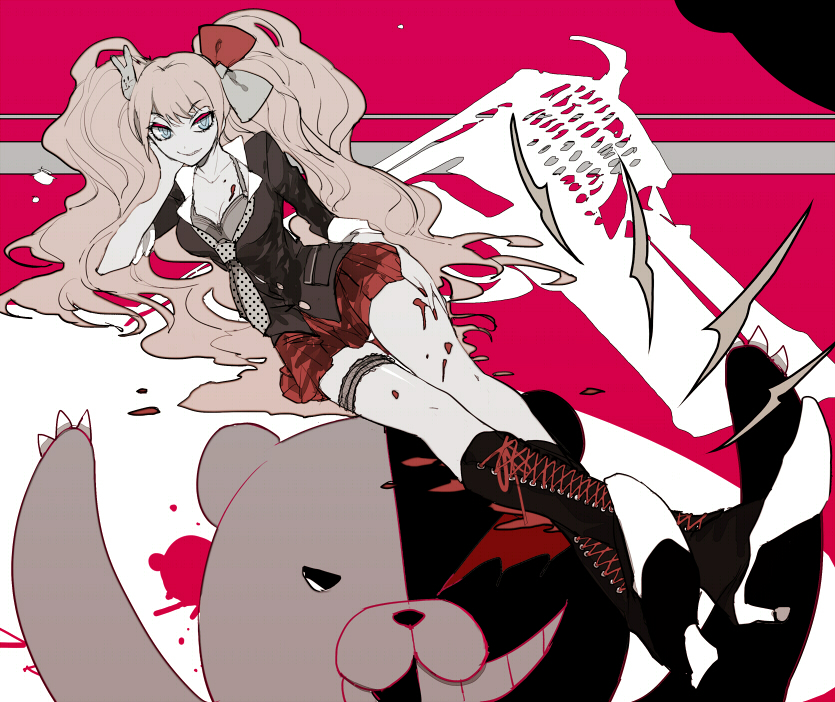 enoshima junko and monokuma (danganronpa and 1 more) drawn by suou_(sdurorhr)