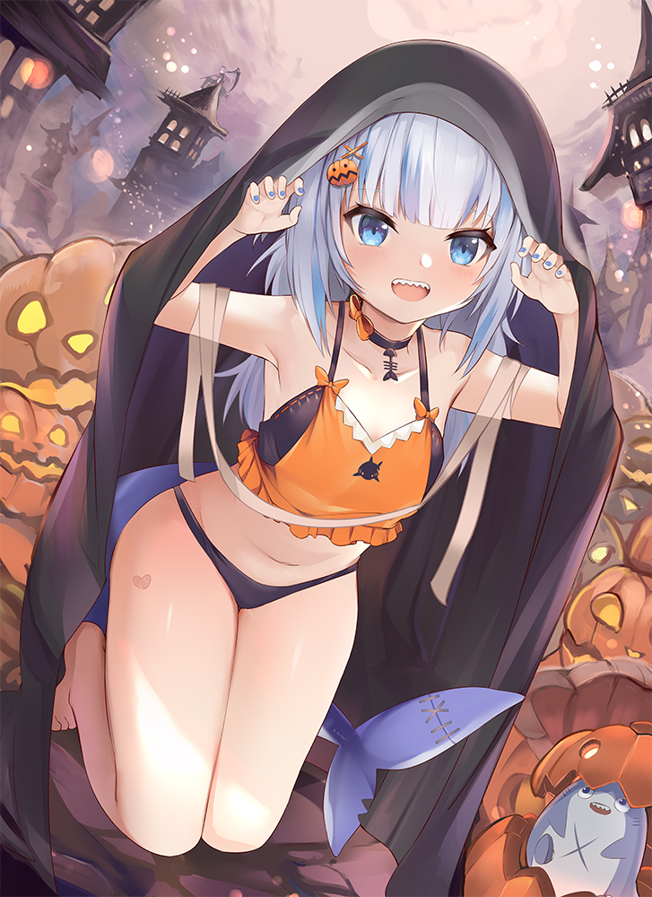 gawr gura, mori calliope, and bloop (hololive and 1 more) drawn by mujinbensin