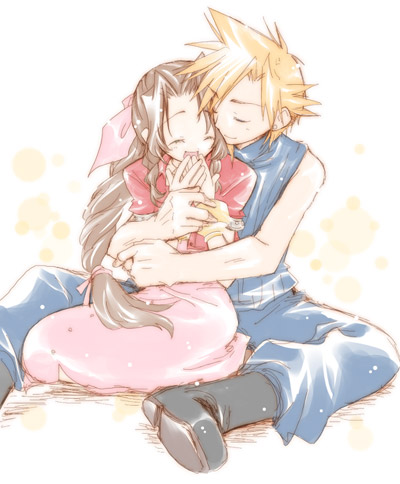 cloud strife and aerith gainsborough (final fantasy and 1 more) drawn by hotaru_takana