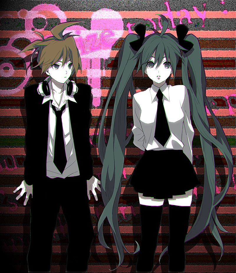 hatsune miku and kagamine len (vocaloid) drawn by j_am