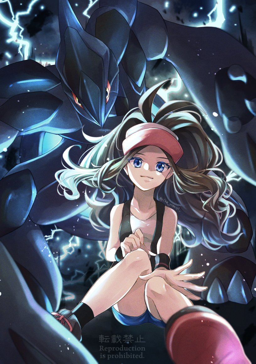 hilda and zekrom (pokemon and 1 more) drawn by yomogi_(black-elf)