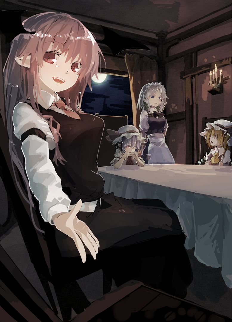 remilia scarlet, flandre scarlet, izayoi sakuya, and koakuma (touhou) drawn by futatsuki_eru