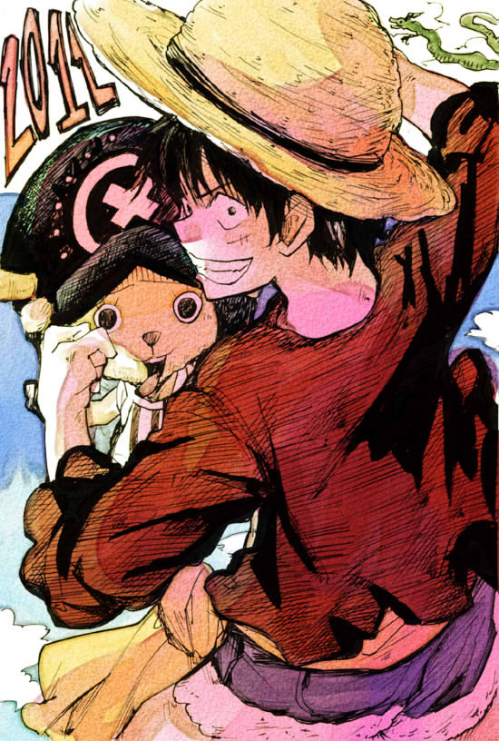monkey d. luffy and tony tony chopper (one piece) drawn by bonkara_(sokuseki_maou)
