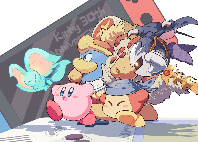 kirby, meta knight, king dedede, bandana waddle dee, and elfilin (kirby and 2 more) drawn by hoshikuzu_pan