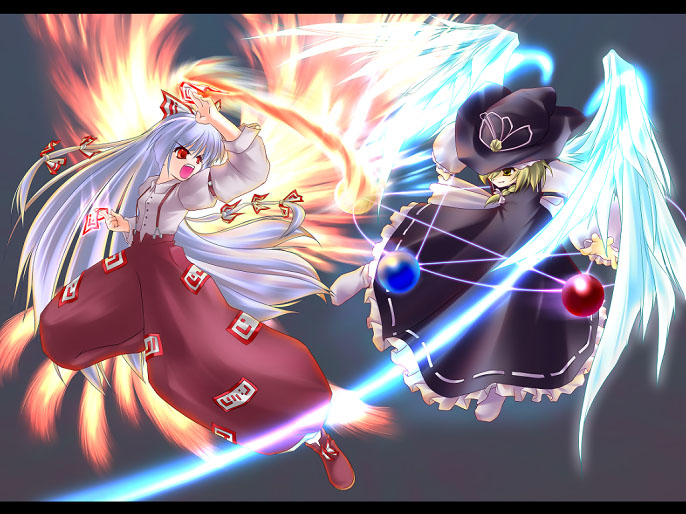 kirisame marisa and fujiwara no mokou (touhou and 1 more) drawn by suematsu_jerry