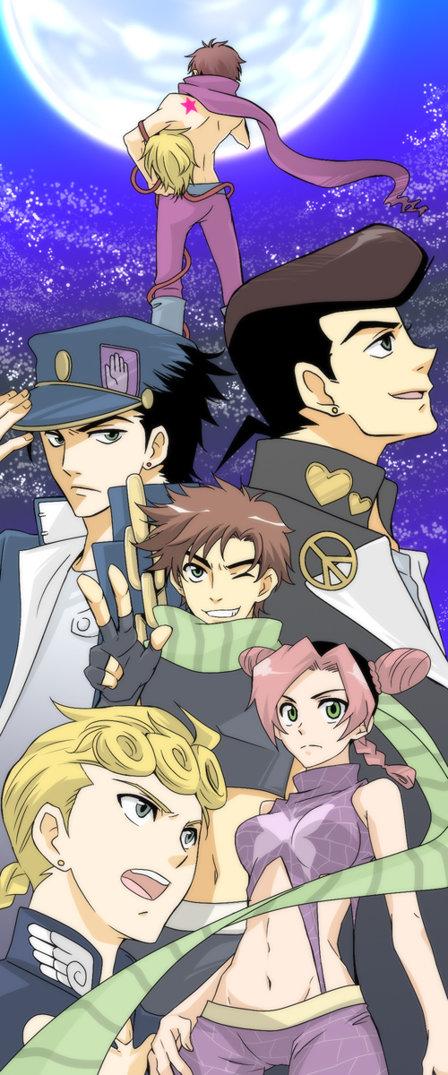joseph joestar, kujo jotaro, dio brando, kujo jolyne, giorno giovanna, and 2 more (jojo no kimyou na bouken and 7 more) drawn by noritama_(ibatan)
