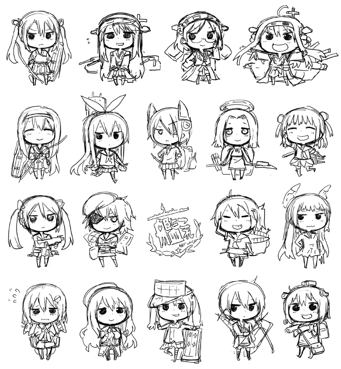 kaga, shimakaze, kongou, tenryuu, zuikaku, and 13 more (kantai collection and 1 more) drawn by sankakuhead