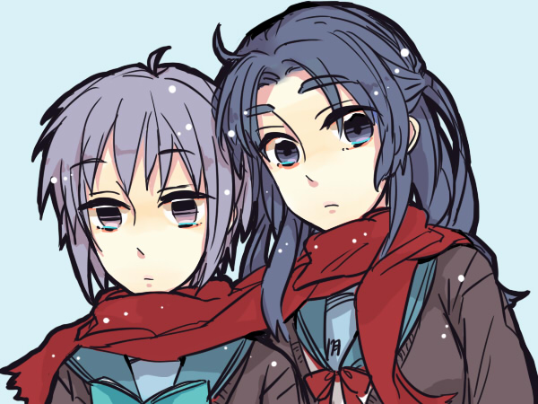 nagato yuki and asakura ryoko (suzumiya haruhi no yuuutsu and 1 more) drawn by chashibu