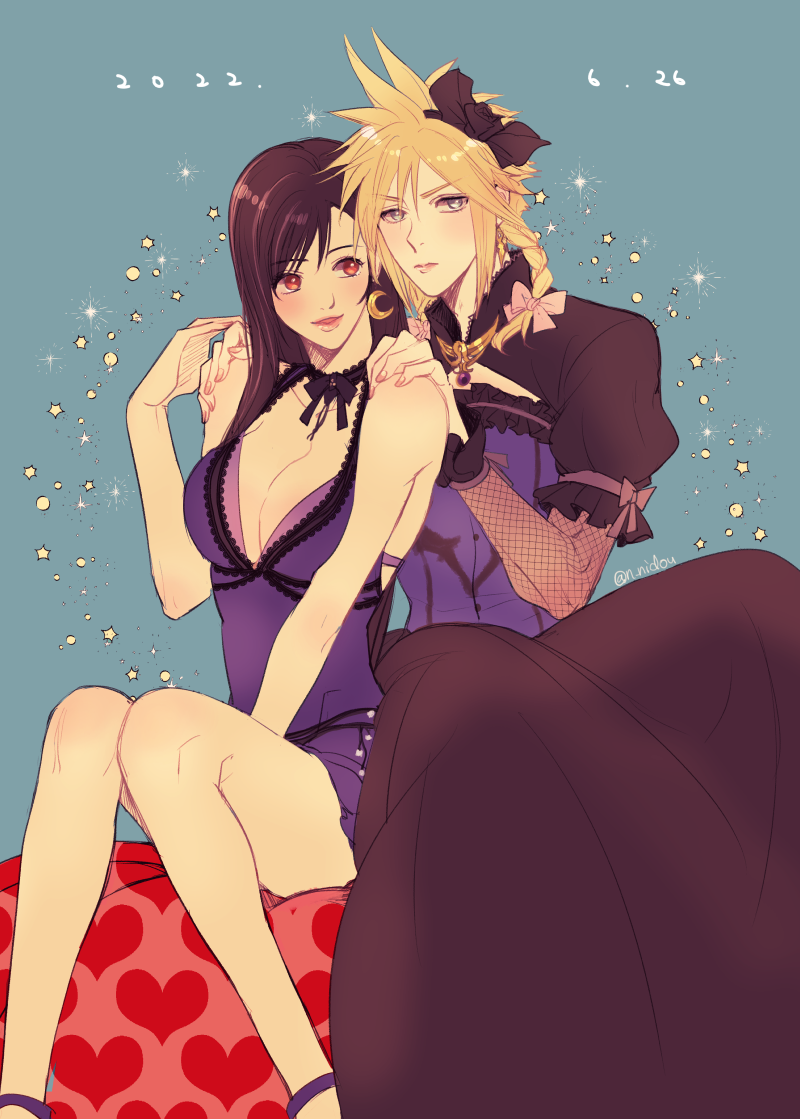 tifa lockhart and cloud strife (final fantasy and 2 more) drawn by nidou_(rechlo)