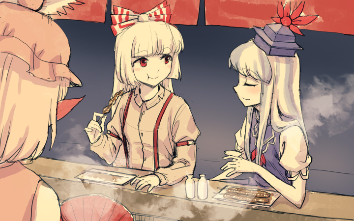 fujiwara no mokou, kamishirasawa keine, and mystia lorelei (touhou) drawn by meimaru_inuchiyo