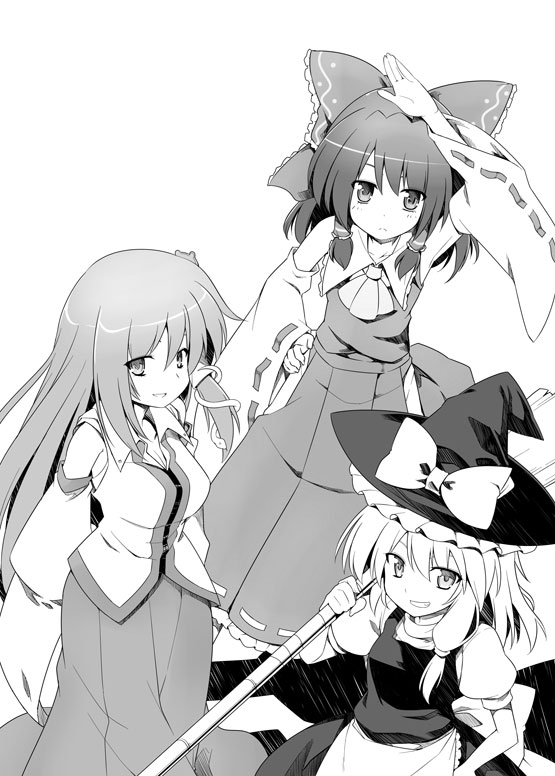 hakurei reimu, kirisame marisa, and kochiya sanae (touhou) drawn by kiku_hitomoji