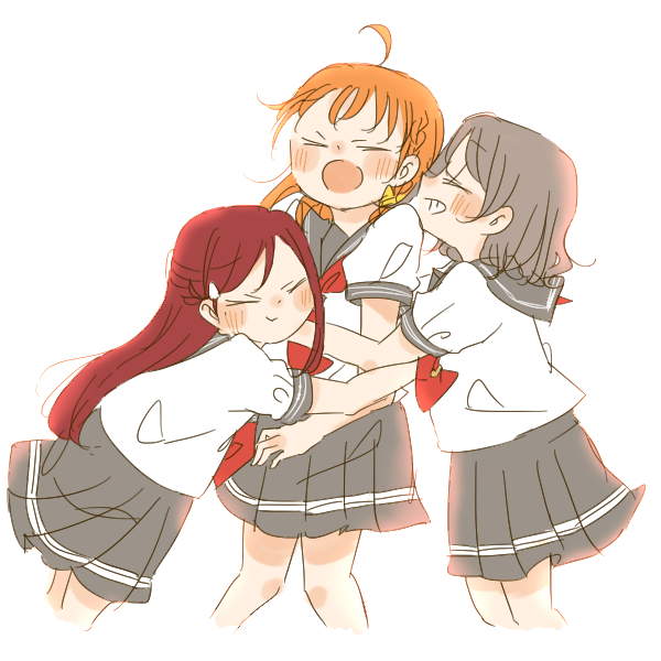 watanabe you, sakurauchi riko, and takami chika (love live! and 1 more) drawn by kase_(ks_lys)