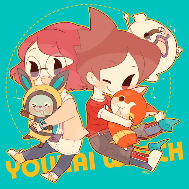 jibanyan, whisper, usapyon, and misora inaho (youkai watch and 1 more) drawn by chiyoko_(oman1229)