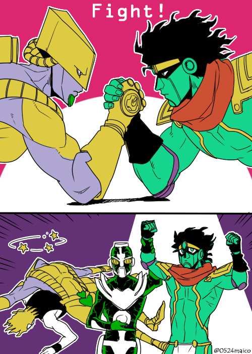 dio brando, star platinum, the world, and hierophant green (jojo no kimyou na bouken and 1 more) drawn by meiji_ken