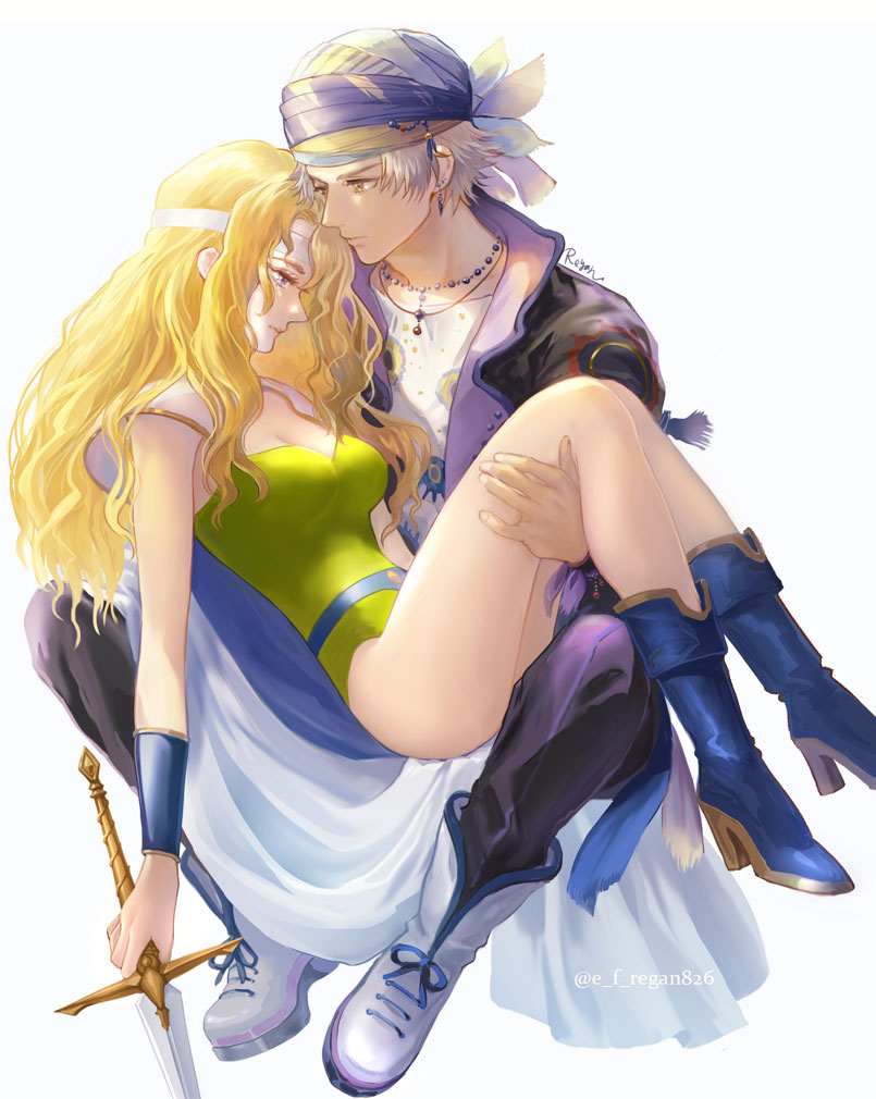 celes chere and locke cole (final fantasy and 1 more) drawn by regan_(hatsumi)