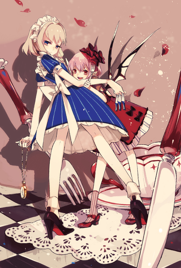 remilia scarlet and izayoi sakuya (touhou) drawn by clea_(geee13)