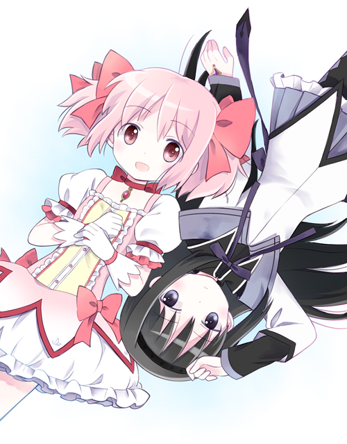 akemi homura and kaname madoka (mahou shoujo madoka magica) drawn by tamaki_(209)