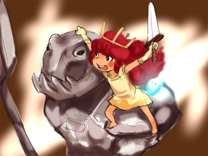 princess aurora, igniculus, and golem (child of light) drawn by e10